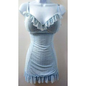 Boudoir - Sheer Ruffle Blue Rhinestone Nightie